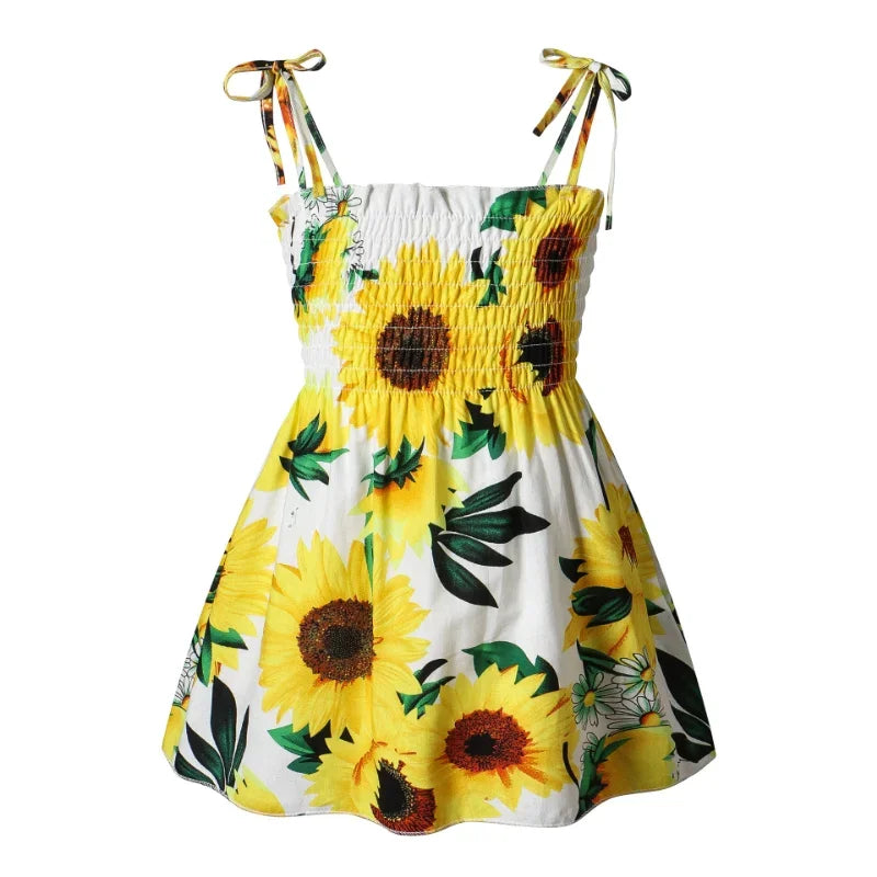 2025 Summer Toddler Girls’ Strapless Floral & Solid Color Princess Dress
