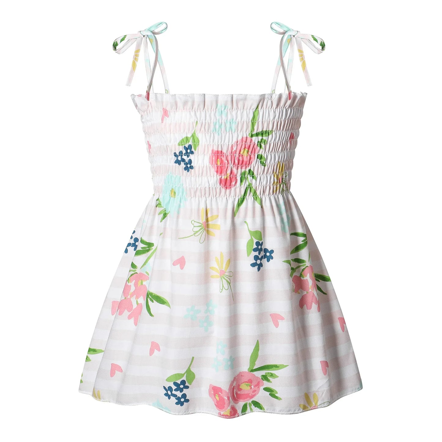 2025 Summer Toddler Girls’ Strapless Floral & Solid Color Princess Dress