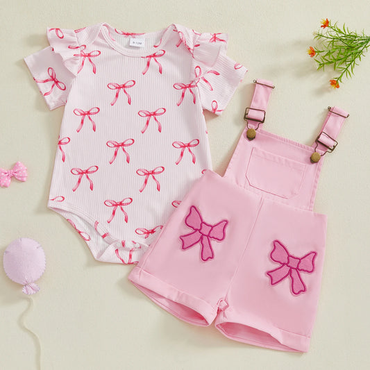 Little Sunshine Set – Baby Girl Bow Romper & Ruffle Shorts (2-Piece)