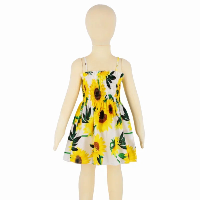 2025 Summer Toddler Girls’ Strapless Floral & Solid Color Princess Dress