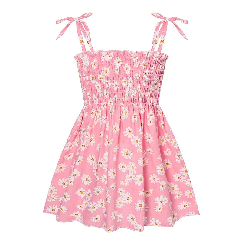 2025 Summer Toddler Girls’ Strapless Floral & Solid Color Princess Dress