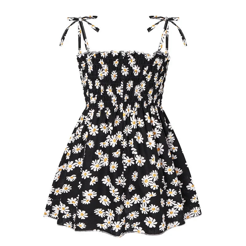 2025 Summer Toddler Girls’ Strapless Floral & Solid Color Princess Dress