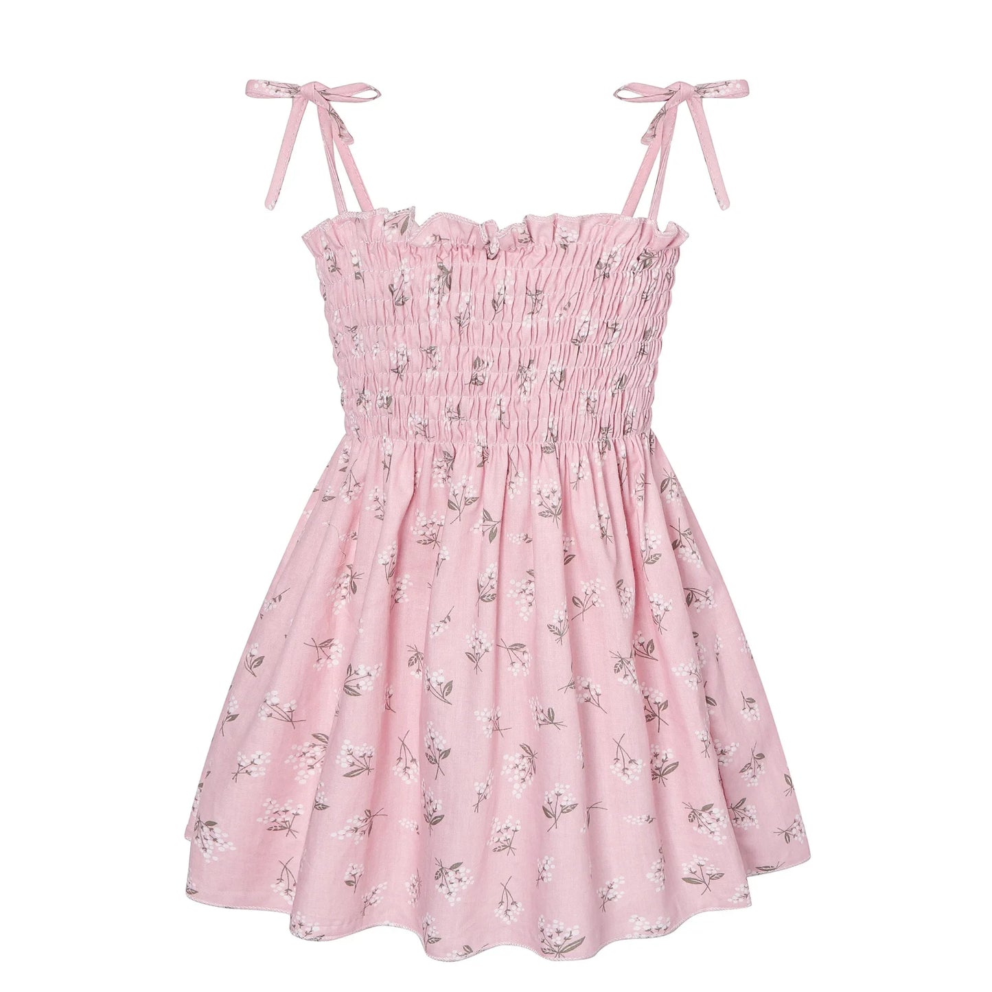 2025 Summer Toddler Girls’ Strapless Floral & Solid Color Princess Dress