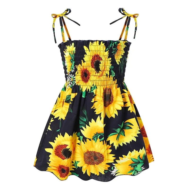 2025 Summer Toddler Girls’ Strapless Floral & Solid Color Princess Dress