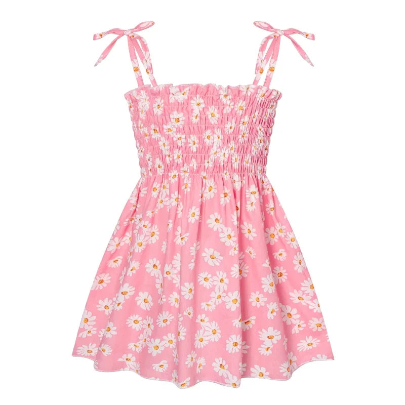 2025 Summer Toddler Girls’ Strapless Floral & Solid Color Princess Dress