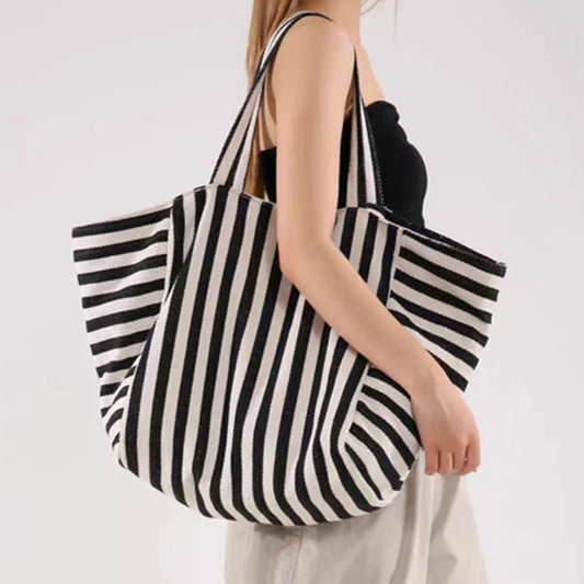 Korean Style Contrast Color Striped Tote Bag