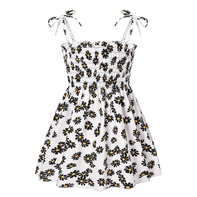 2025 Summer Toddler Girls’ Strapless Floral & Solid Color Princess Dress