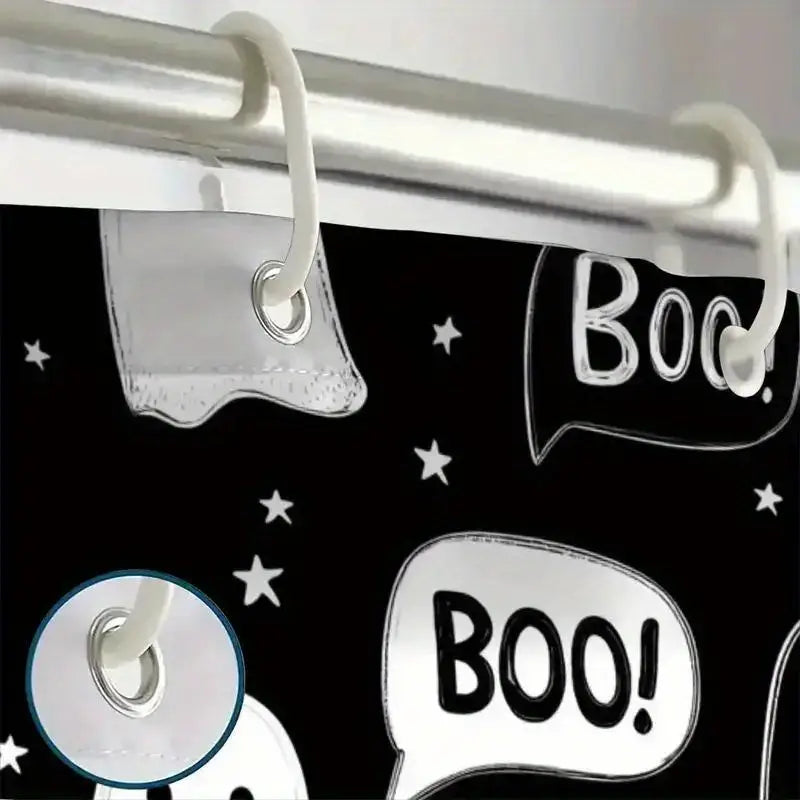 BOO! Halloween Haunted House Shower Curtain – Spooky Design | 70.87 x 70.87 in, Includes 12 Hooks, Bathroom Décor