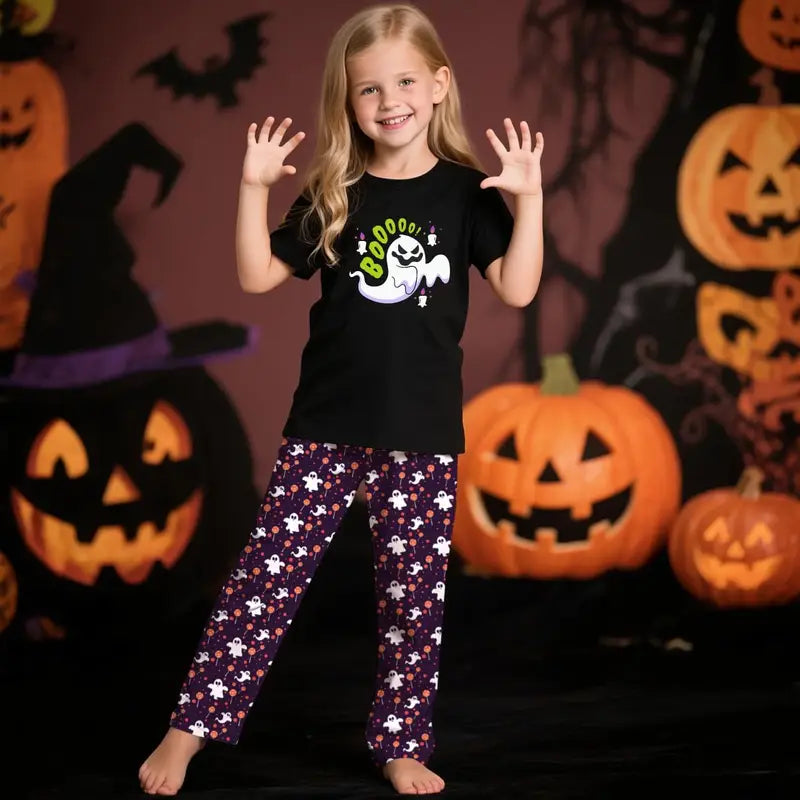Halloween Matching Pajama Set for Men, Couples & Families – 2pcs T-Shirt & Pants Sleepwear