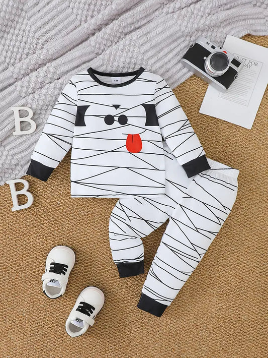 Baby & Toddler Halloween Outfit Set – Long Sleeve Top & Pants with Cute Cartoon Print