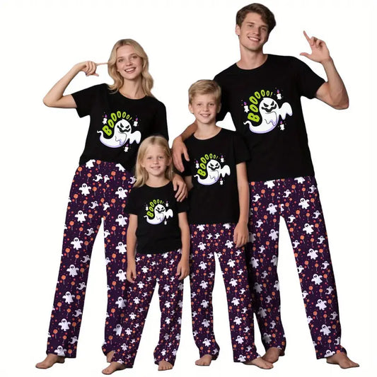 Halloween Matching Pajama Set for Men, Couples & Families – 2pcs T-Shirt & Pants Sleepwear