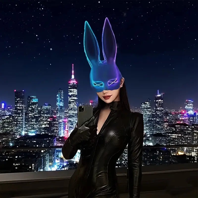 Luminous Two-Color Rabbit Mask – Glow Costume Prop for Halloween, Masquerade, Carnival & Easter Parties