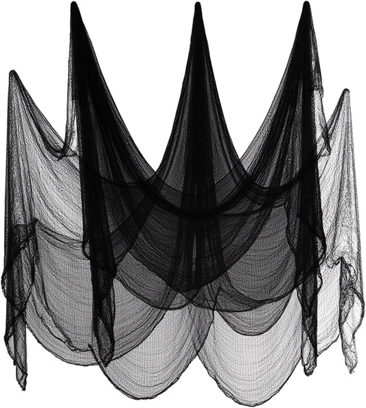 6-Pack Halloween Black Creepy Cloth (30×72 in) – Spooky Fabric for Haunted House, Indoor & Outdoor Party Décor