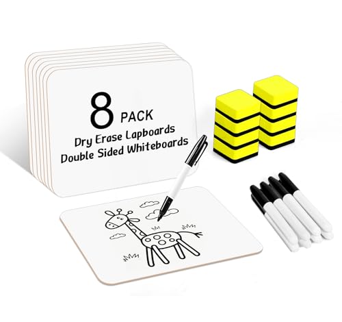 8-Pack Double-Sided Dry Erase Lapboards with Markers & Erasers – 9 x 12.5 Inch Classroom Set