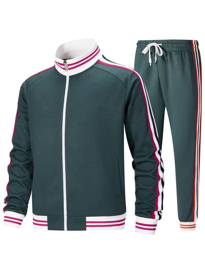 Men's 2-Piece Track Suit Set - Long Sleeve Full-Zip Jacket & Pants