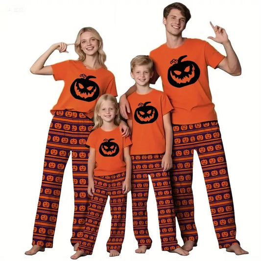 Halloween Matching Pajama Set for Family & Couples – 2pcs T-Shirt & Pants Holiday Sleepwear