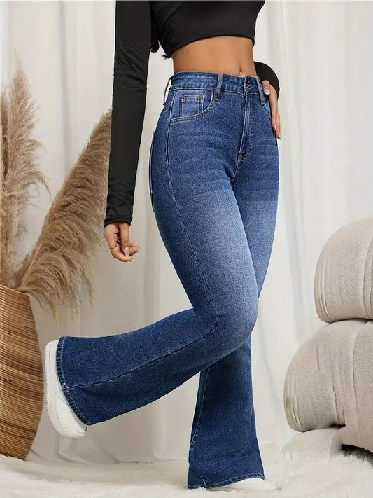Vintage Flared Jeans – Women’s High Waist Elegant Stretch Denim