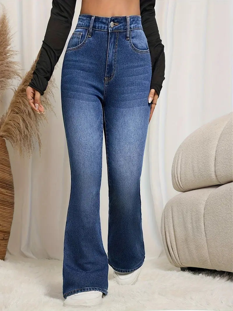Vintage Flared Jeans – Women’s High Waist Elegant Stretch Denim