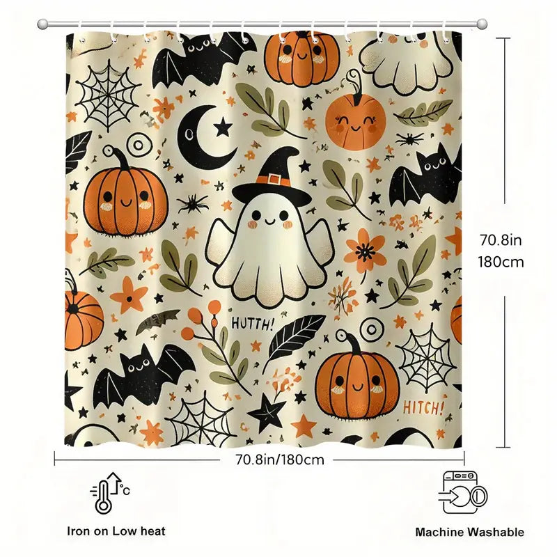 Cute Halloween Shower Curtain – Pumpkin Monsters | 70x70 Inches, Polyester Fabric with Hooks