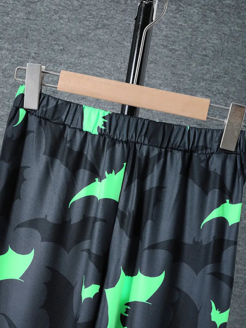 Halloween 2pcs Glow-in-the-Dark Bat Outfit for Tween Boys – Round-Neck T-Shirt & Elastic Waist Pants Set