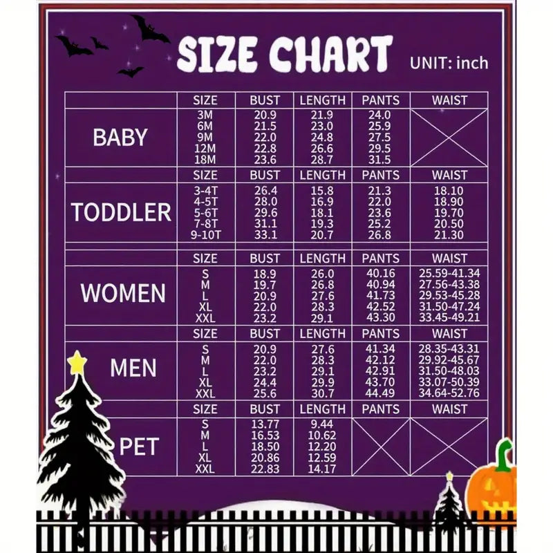 Halloween Matching Pajama Set for Men, Couples & Families – 2pcs T-Shirt & Pants Sleepwear
