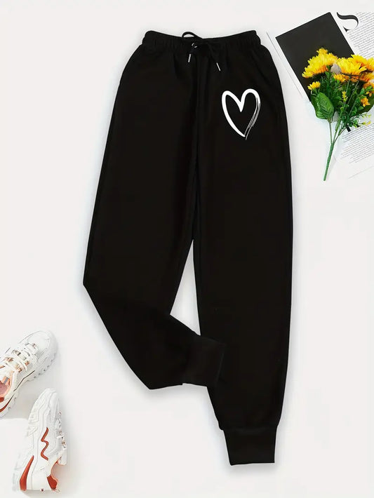 Women’s Heart Print Jogger Sweatpants – Casual Sporty Style