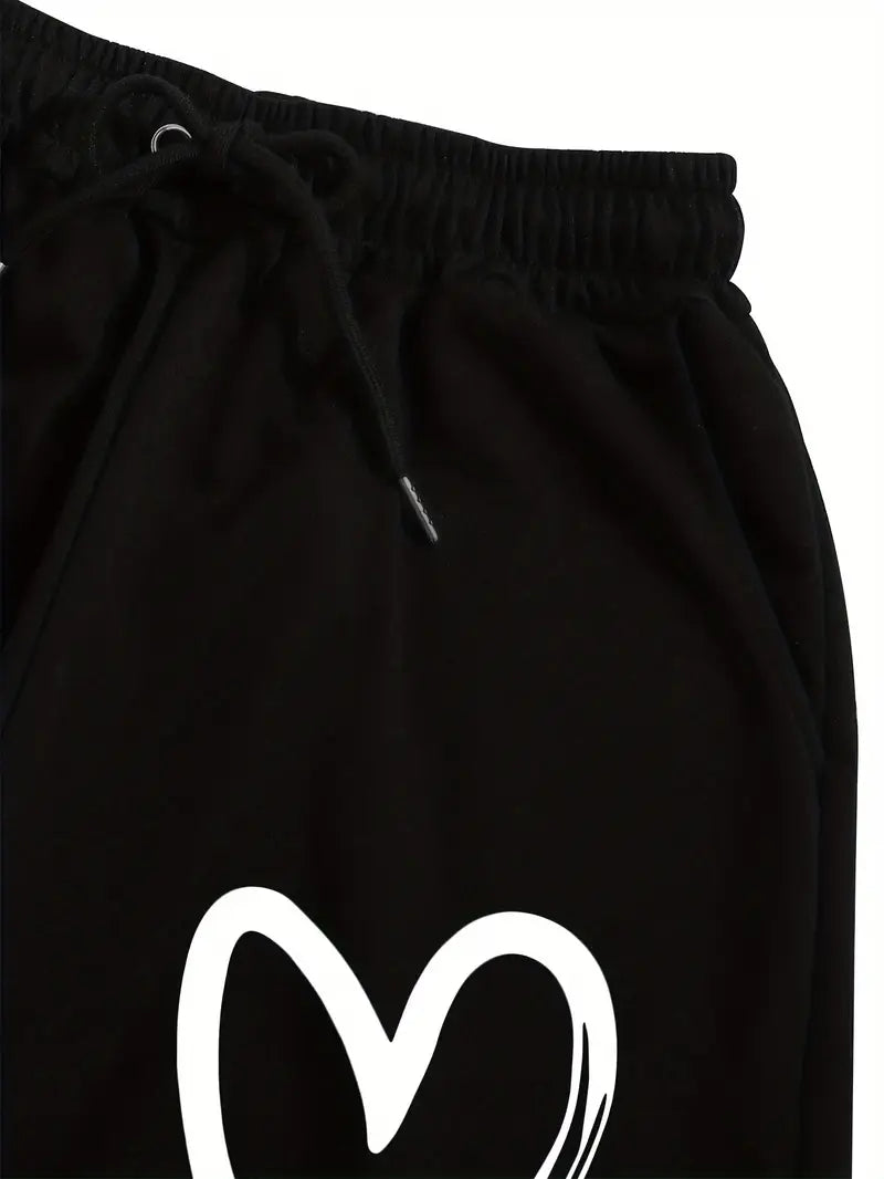 Women’s Heart Print Jogger Sweatpants – Casual Sporty Style