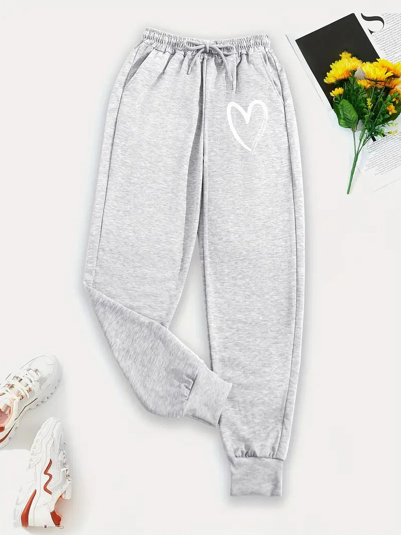 Women’s Heart Print Jogger Sweatpants – Casual Sporty Style