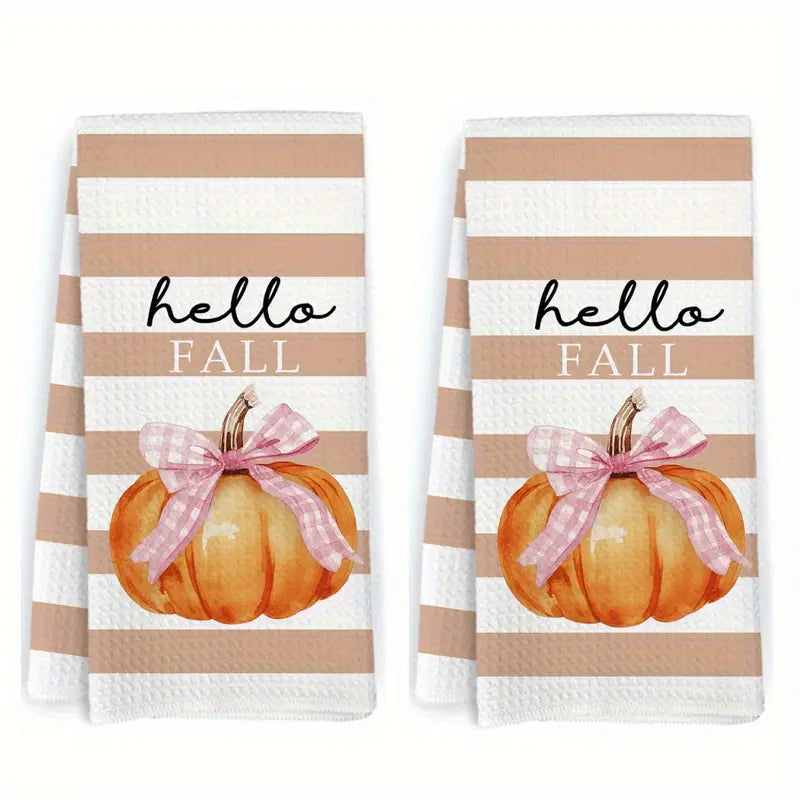 Hello Fall Pumpkin & Bow Hand Towels – Set of 2
