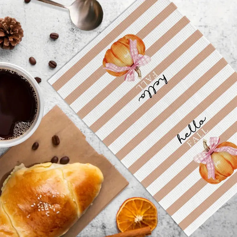 Hello Fall Pumpkin & Bow Hand Towels – Set of 2