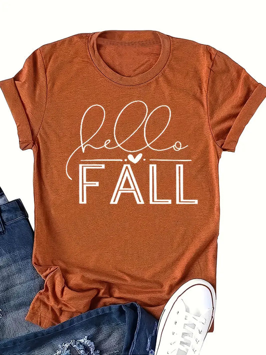 Women’s “Hello FALL” Letter Print T-Shirt