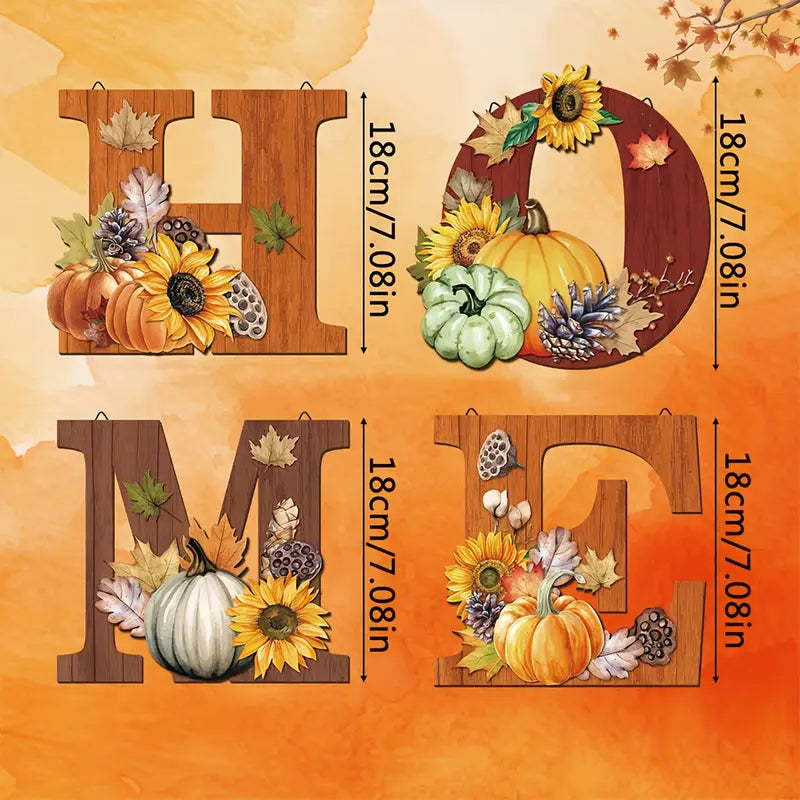 4pcs Wooden Fall Wall Art Set – Thanksgiving Hanging Signs with Inspirational Letters