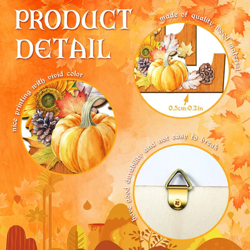4pcs Wooden Fall Wall Art Set – Thanksgiving Hanging Signs with Inspirational Letters