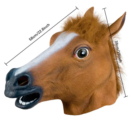 Brown Horse Head Mask – Creepy PVC Rubber Animal Costume Mask for Adults