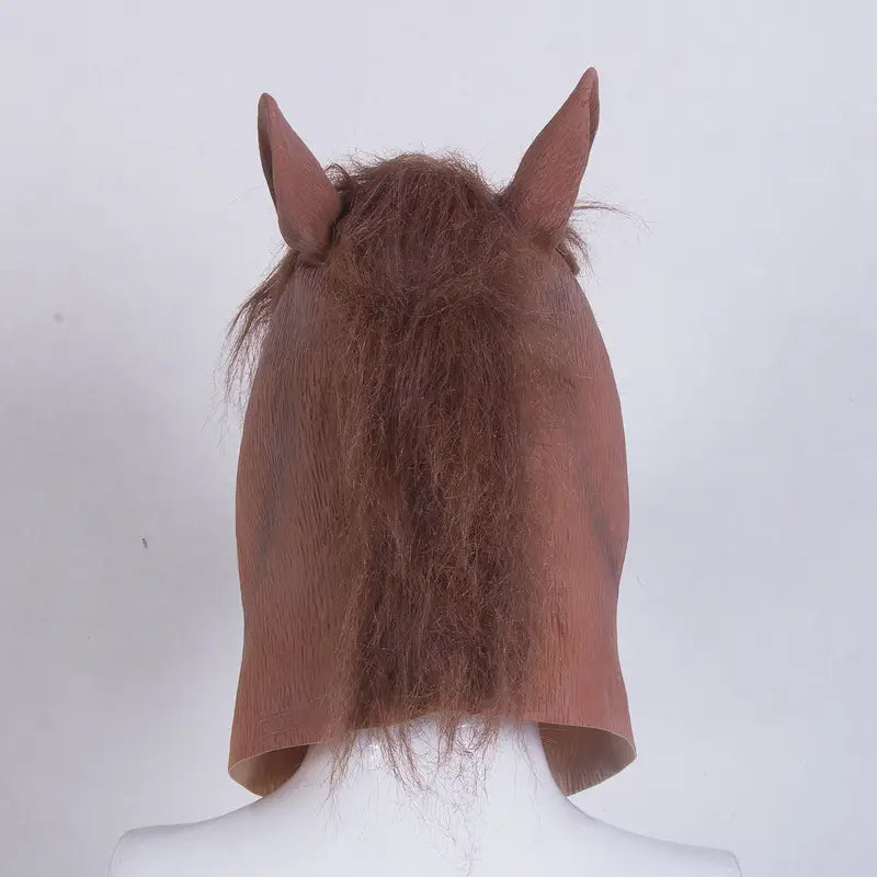 Brown Horse Head Mask – Creepy PVC Rubber Animal Costume Mask for Adults