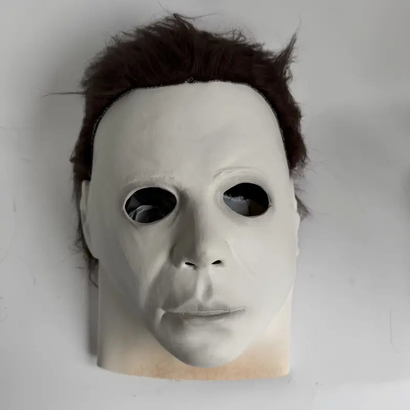 Realistic Michael Myers Halloween Mask – White Latex Horror Mask with Scars & Wrinkles, Full Face Costume Prop for Adults