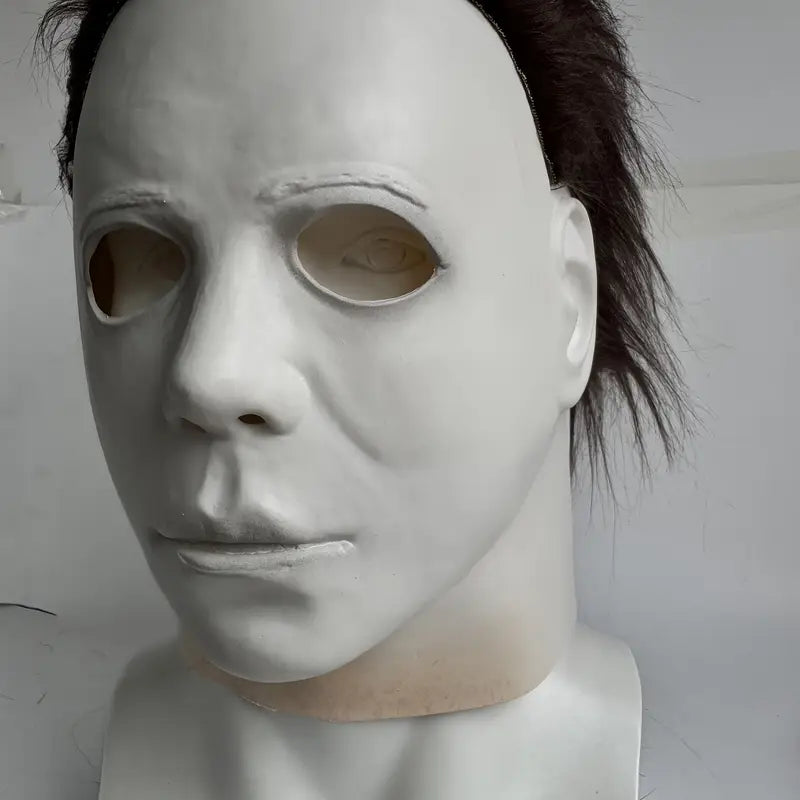 Realistic Michael Myers Halloween Mask – White Latex Horror Mask with Scars & Wrinkles, Full Face Costume Prop for Adults