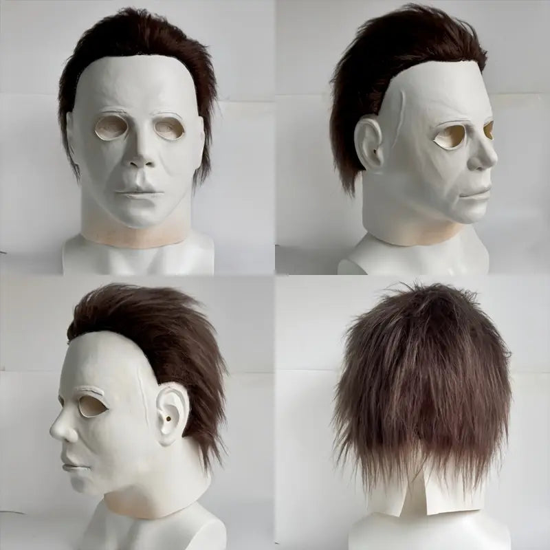 Realistic Michael Myers Halloween Mask – White Latex Horror Mask with Scars & Wrinkles, Full Face Costume Prop for Adults