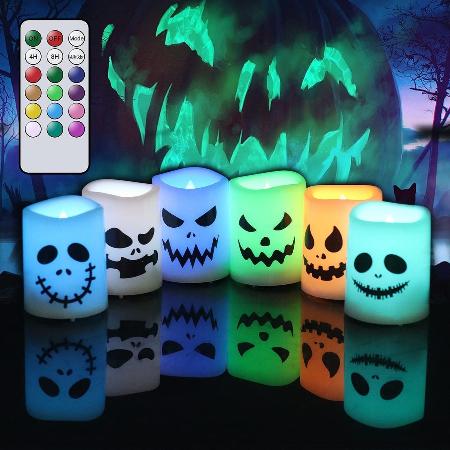 GenSwin Halloween LED Tealight Candles – 6 Pack Color Changing Flameless Votives