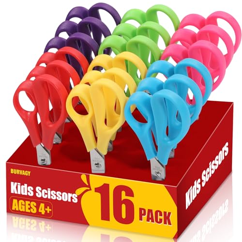 16-Pack Safety Scissors for Kids – 5.5" Round Blunt Tip Craft Scissors