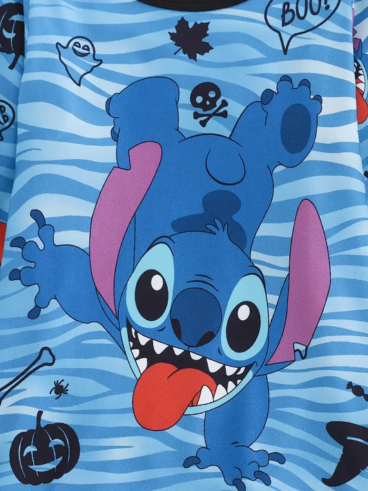 Disney Halloween Stitch Pajama Set for Boys – Pumpkin Pattern Long Sleeve Top & Pants