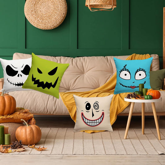 Halloween Throw PILLOW COVERS  18x18 – Set of 4 Cushion Covers for Sofa, Bed & Home Décor
